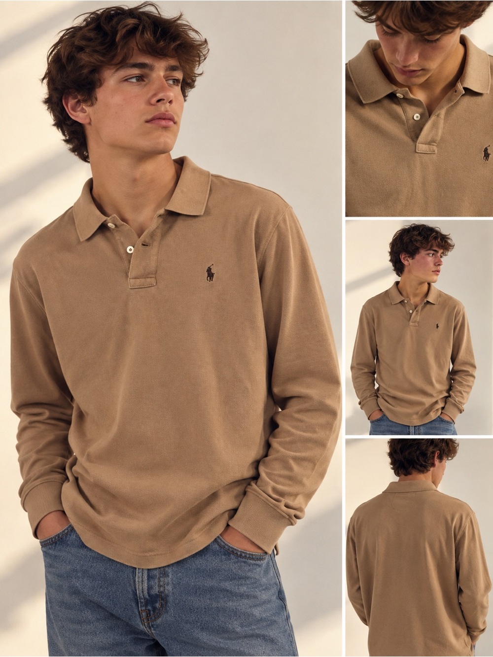 Polo Ralph Lauren Youth’s XL Long Sleeve Polo Shirt Tan Brown Classic Pony